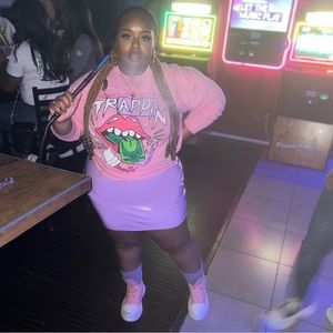 Purple/lavender faux leather mini skirt plus size